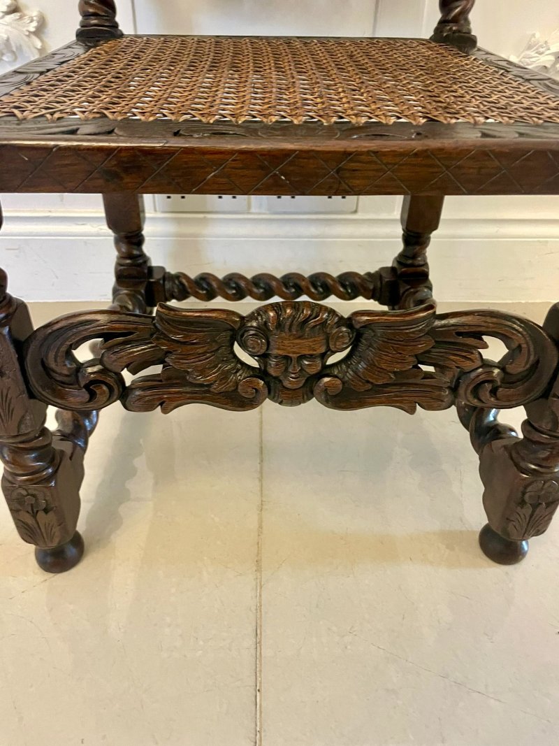 Set of Six Antique Victorian Quality Carved Oak Dining Chairs - Image 10